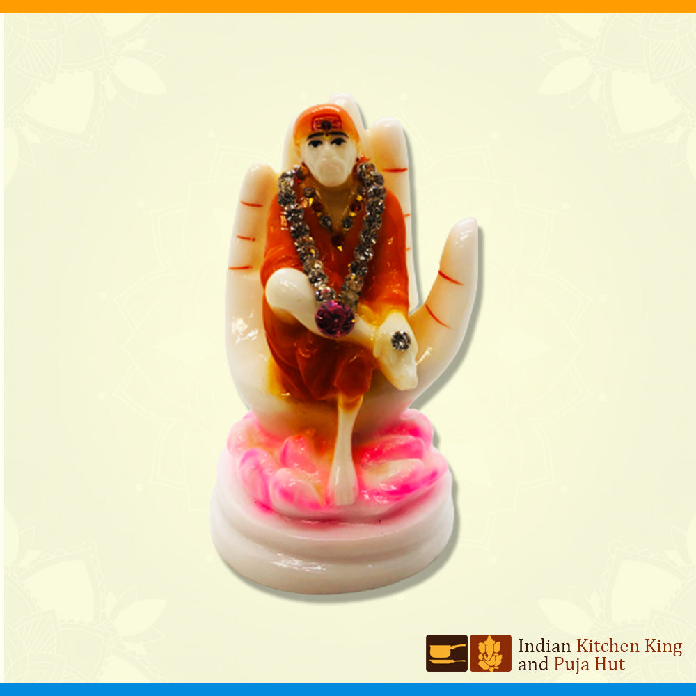 Hand Lotus Decorated Sai Baba (4 Inch)