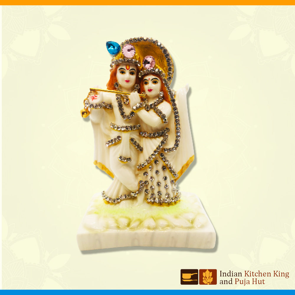 Decorated White Radha Krishan (6 Inch)