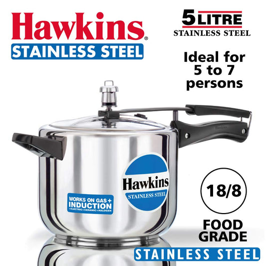 Hawkins Stainless Steel Pressure Cooker, 5 litres