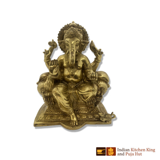 Blessing Ganesh On Sighasan Brass Statue