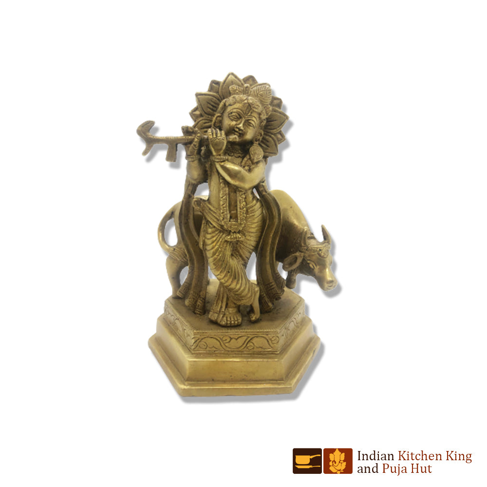 Krishna With Cow Brass Statue