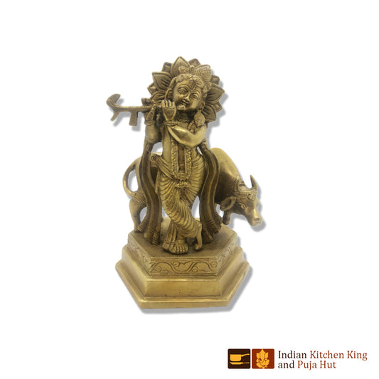 Krishna With Cow Brass Statue