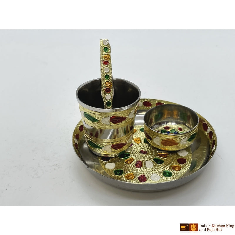 Small plate, katori, glass and spoon