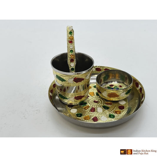 Small plate, katori, glass and spoon
