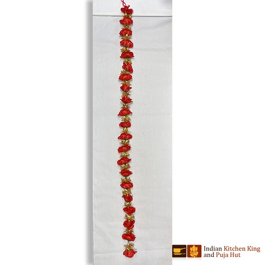 Red flowers with Golden leaf Toran