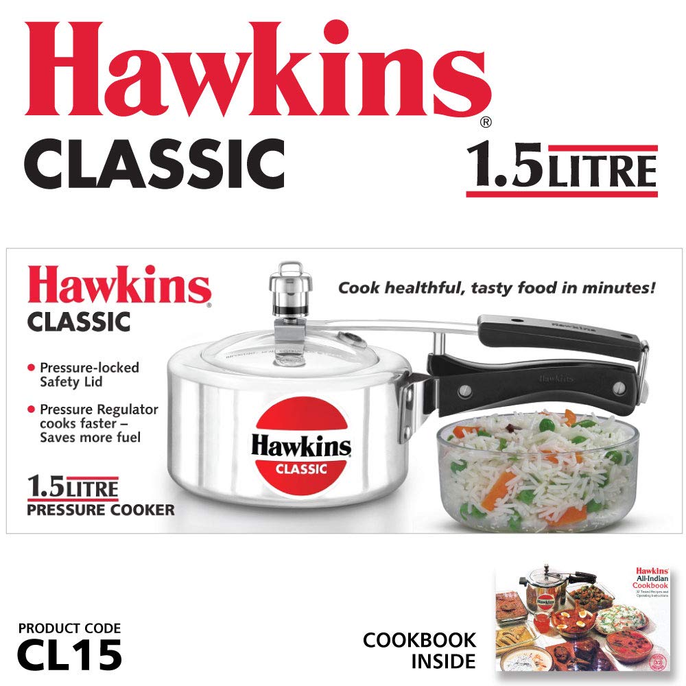 Hawkins Classic 1.5 L Aluminum Pressure Cooker, Small Kitchen Puja Hut