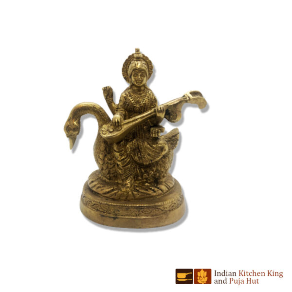 Saraswati On Swan Brass Statue