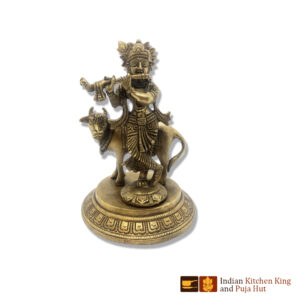Krishan With Cow Brass Statue